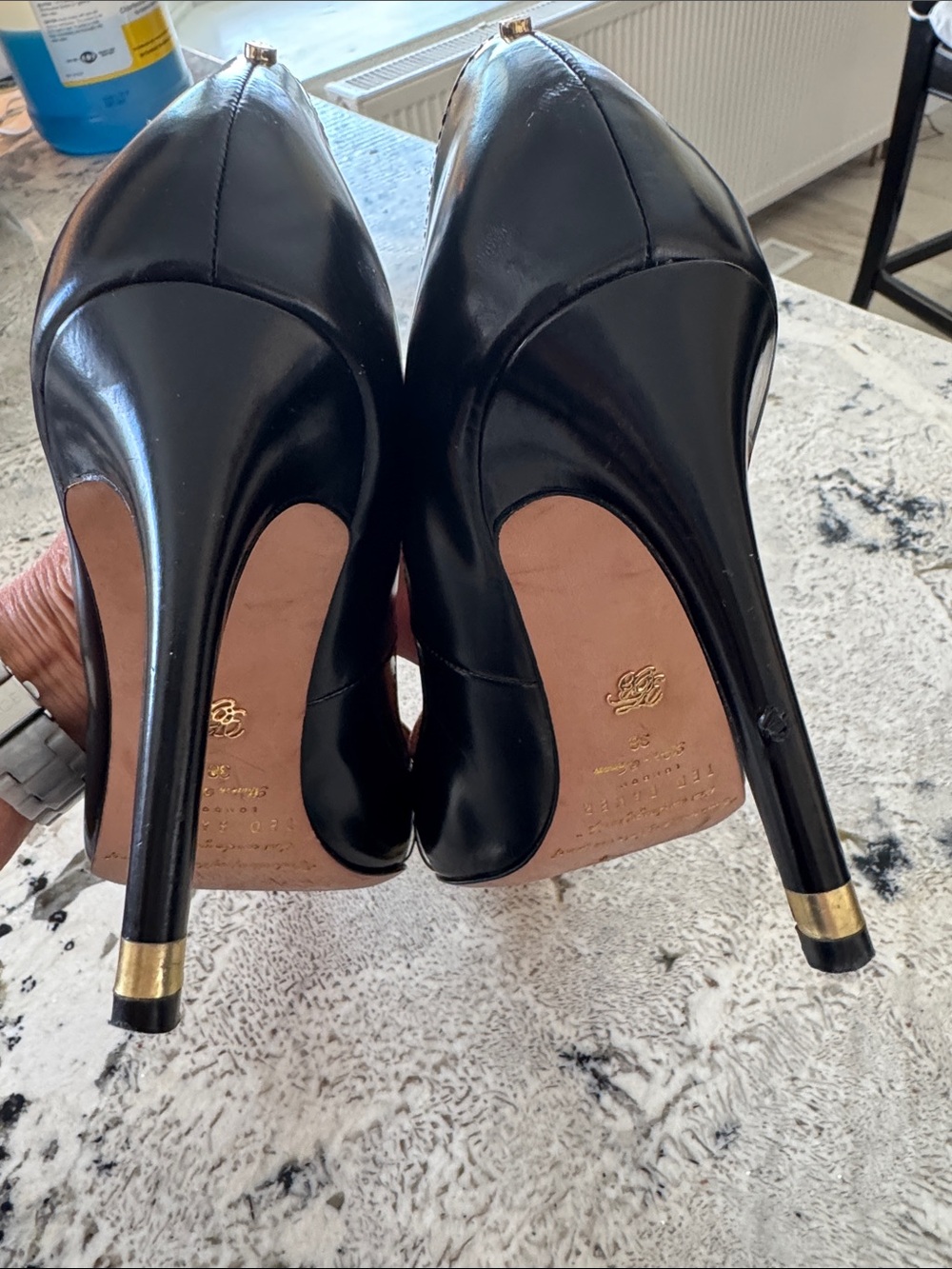 Ted Baker Black and Brown Pointed Toe Heels with Gold Trim - Picture 9 of 12